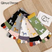 new funny women soft cotton five fingers cute dog corgi stitching color lovely split toes socks dropship