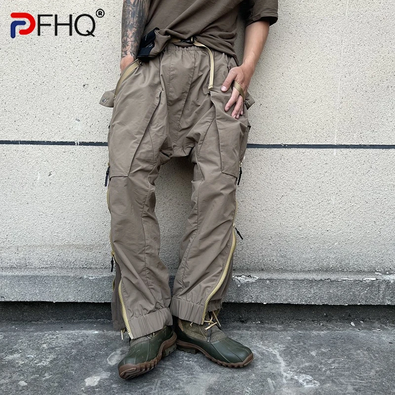 

PFHQ 2023 Spring Men's Fashion Baggy Cargo Pants Zippers Many Pockets Sports Casual High Quality Loose Overalls Trousers Elegant