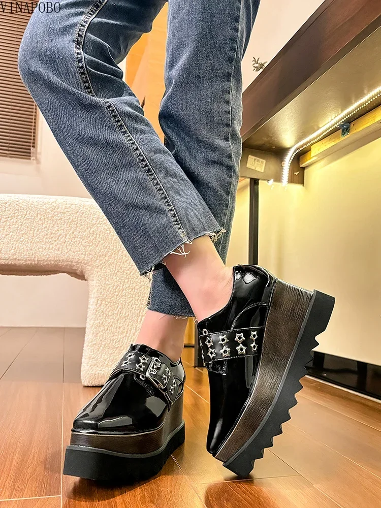 Женская обувь 2023 трендовые женские туфли со звездами и металлической пряжкой