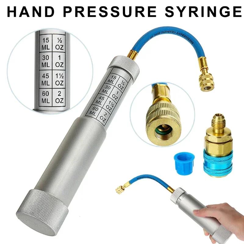 

R134A Форсунка жидкого топлива 2 унции Шприц для масла/красителя Автомобильный кондиционер Заправка красителя/масляная форсунка 1/4 дюйма Sae Наполнитель жидкости хладагента