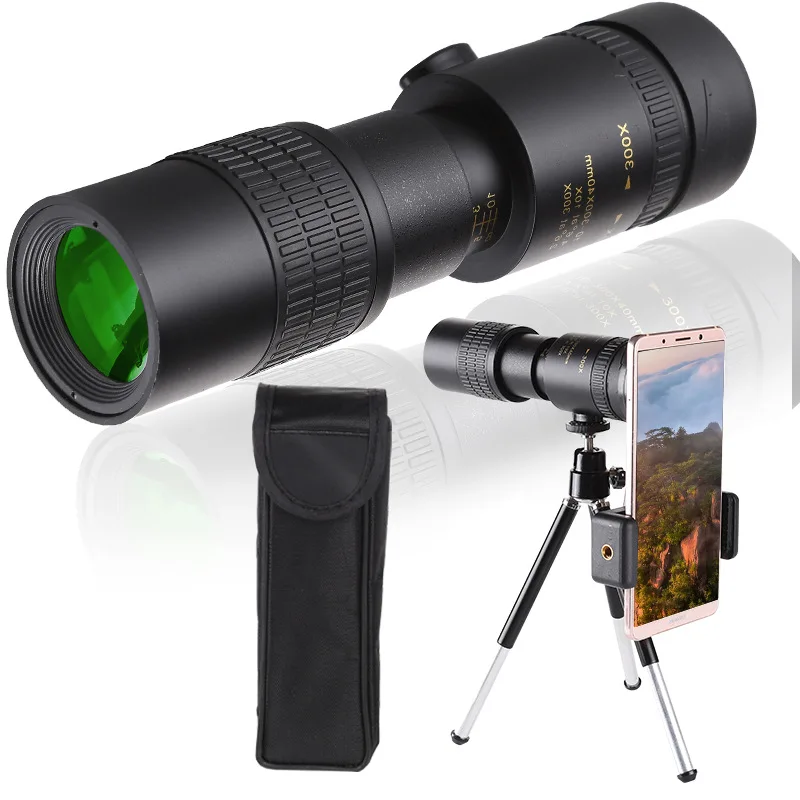 

10-300X40 HD Zoom Monocular Portable Telescope Mobile Telephoto Lens w/Tripod&Phone Holder for Outdoor Camping Bird Watching
