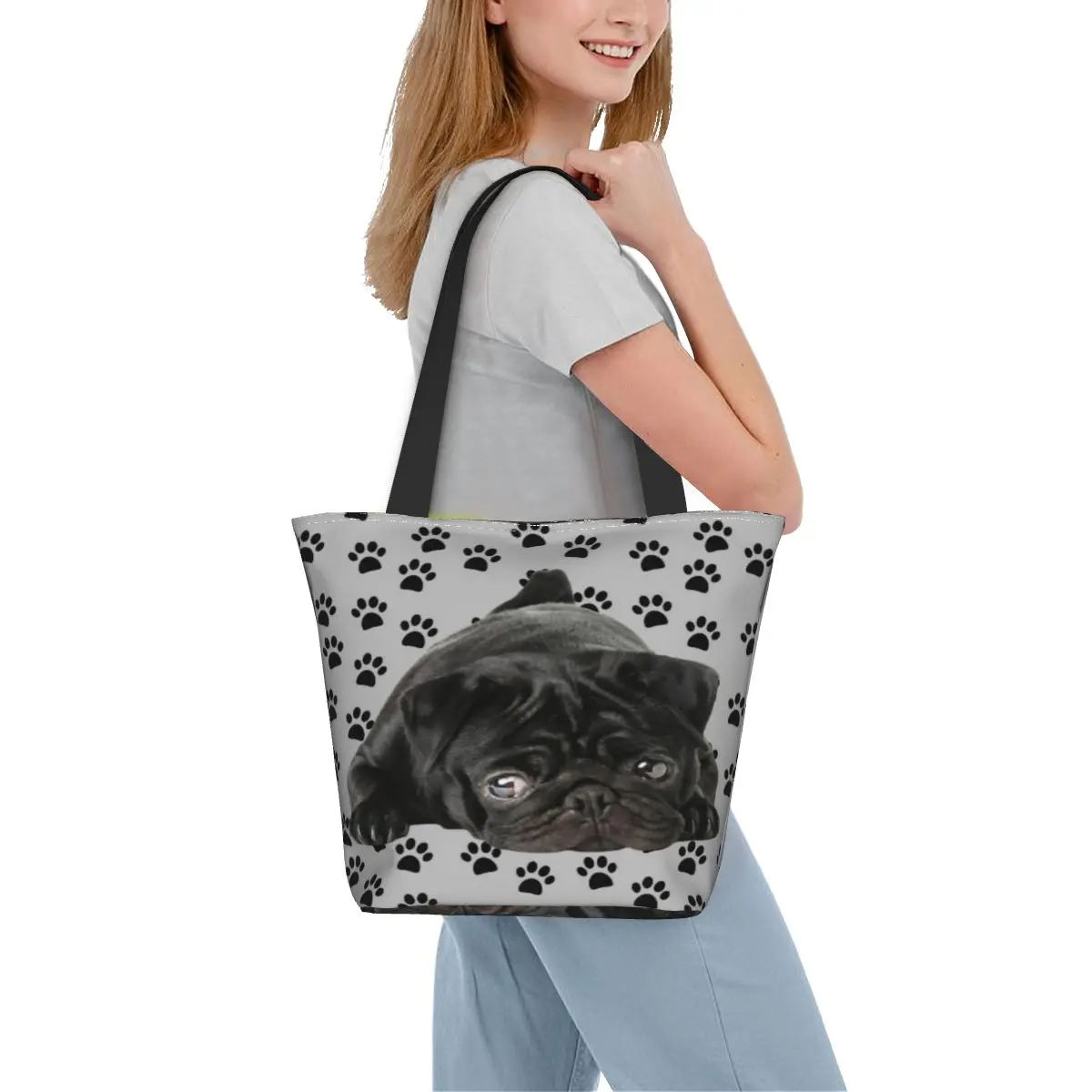 Очаровательная черная Повседневная Сумка-тоут через плечо для мопса сумка