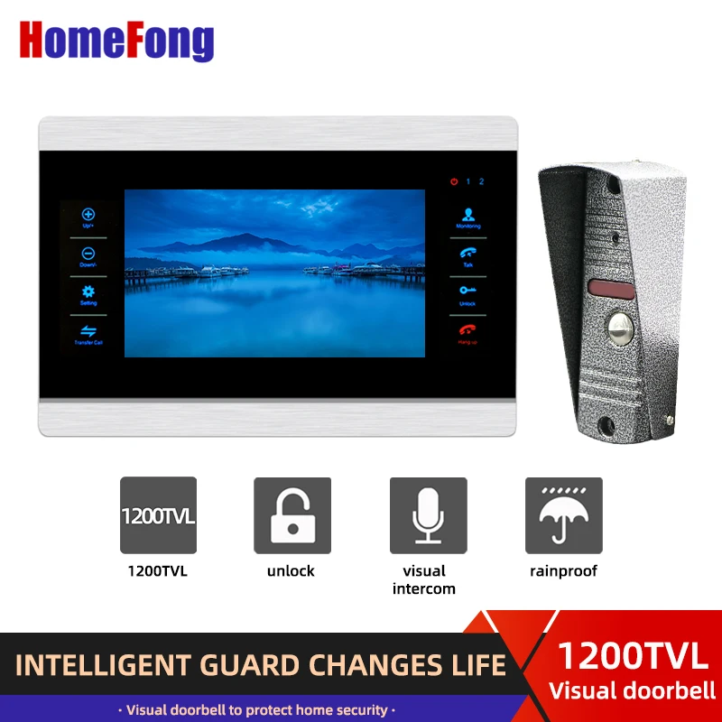 

HomeFong Video Intercom Door Phone with Motion Detect 7 Inch Monitor Recorder System IP65 Waterproof Rain Cover 1200TVL Doorbell