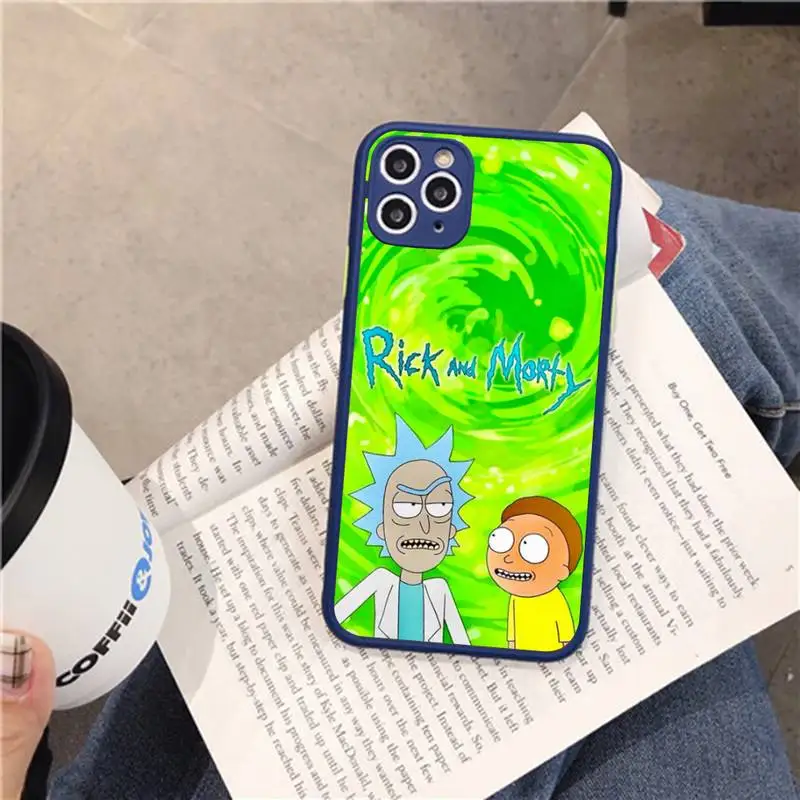R-RickS Anime Funny Phone Case for iPhone 14 11 12 13 Mini Pro Max 8 7 Plus X XR XS MAX Translucent Matte Cover