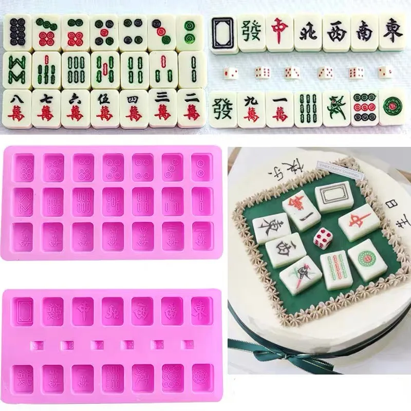 

Silicone Dice Mahjong Chocolate Fondant Mold Cake Pudding Candy Ice Cookie Biscuit Molds Mah jong Mould Pan Bakeware Tools