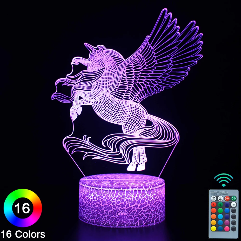 

Unicorn LED 3D Night Lights Touch Remote Control Novelty Table Desk Lamp Room Decor Christmas Birthday Gift -No.1119