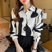 french long sleeved chiffon shirt spring 2022 new womens top fashion print vortex pattern soft large girls blouses comfortable