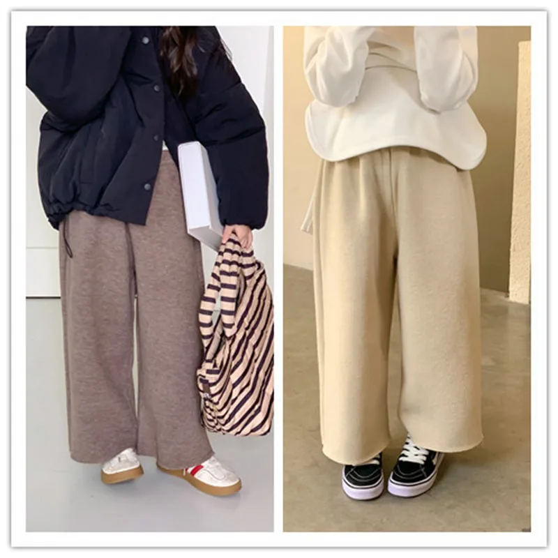 

2022 winter new girls' Korean wool straight trousers thickened pant 5-68