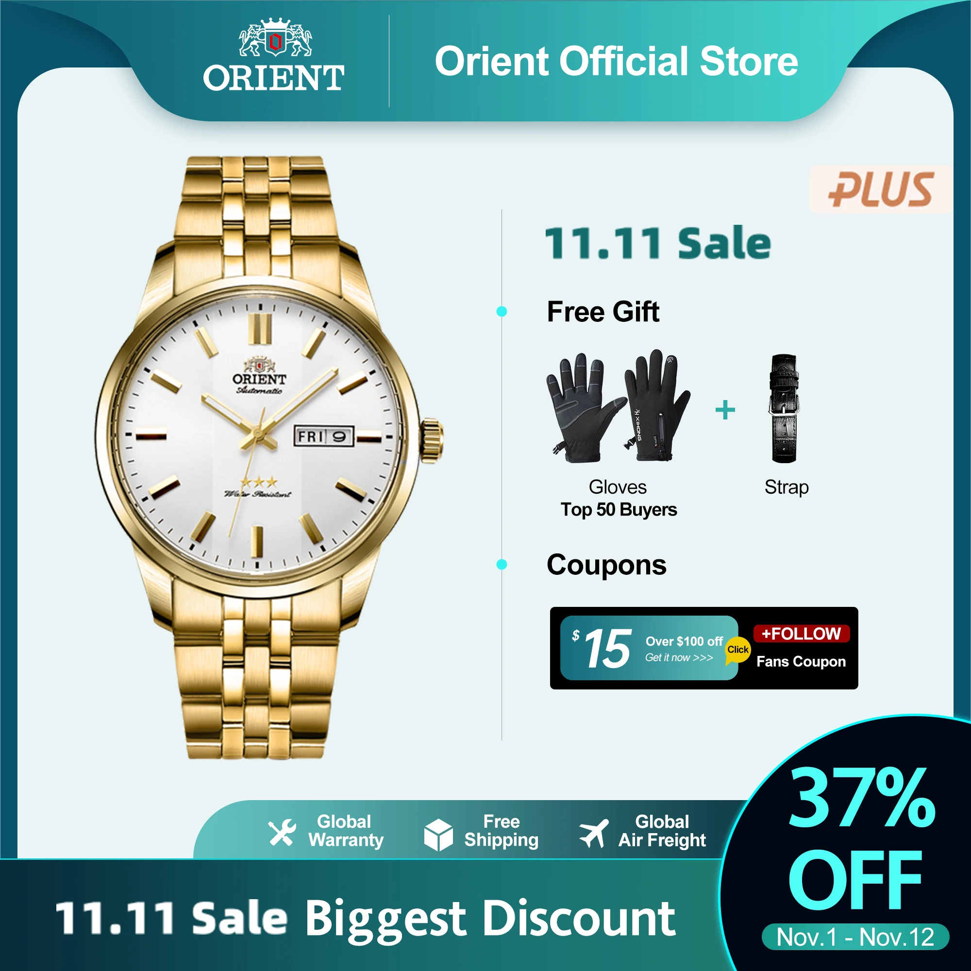 Продажа Оригинальные механические часы Orient для мужчин, японские золотые часы из нержавеющей стали, современные антикварные, азиатские, ограниченна...