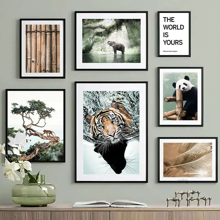 

Животные в джунглях фото Тигр обезьяна панда попугай настенная Картина на холсте скандинавские плакаты и принты настенные картины декор дл...