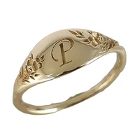 exquisite womens gold color p letter flower ring simple personality engagement party ring fashion jewelry gift