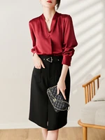 red high quality womens clothing office lady blusas mujer de moda 2022 verano elegantes v neck button women blouse