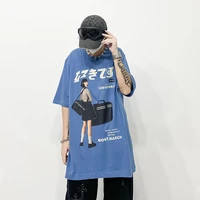 2022 men t shirt streetwear hip hop cotton loose casual oversized girl portrait print tees short sleeve unisex tops blue color