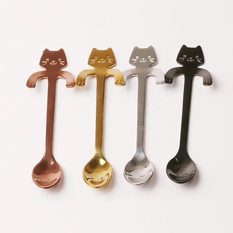 Ложка Roestvrijstalen Lepel Mooie Kat Opknoping Kopje Koffie Ijs Dessert Theelepel Creatieve Scoop Servie Coffe