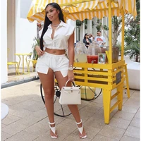 bandage crop top summer two piece shorts set womens casual solid color sleeveless top and shorts two piece pants suit