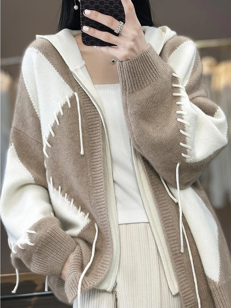 Флисовый кардиган с капюшоном в стиле ретро женский осенний новый свободный