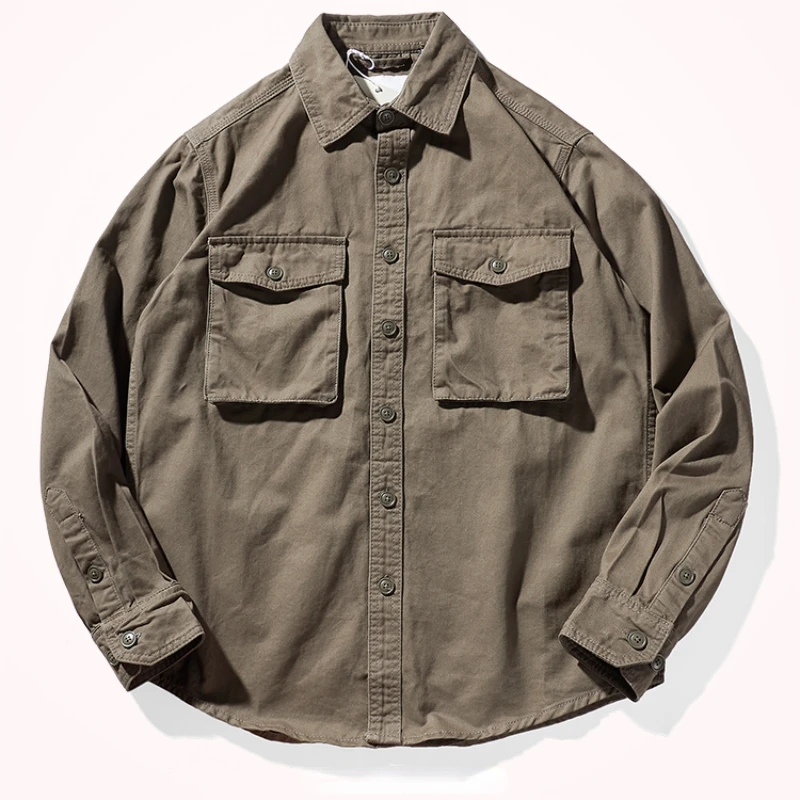 Men's autumn and winter coat thick American casual jacket Japanese retro tooling sleeve shirt