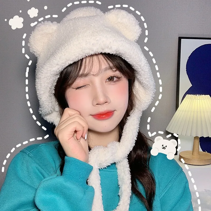 Милые шапочки с медвежьими ушками женские наушники флисовая шапка вязаный