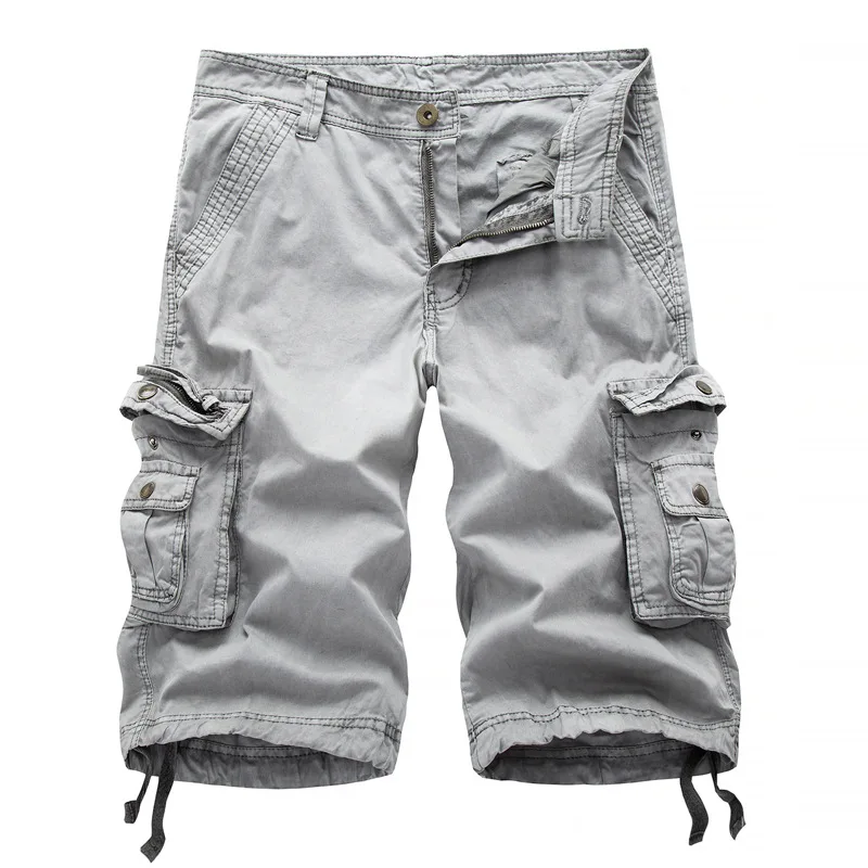 

Men Overalls Shorts Spring Summer Pocket Stitching Shorts Men Button Mid-Waist Loose Cargo Shorts Streetwear Knee Length Pants