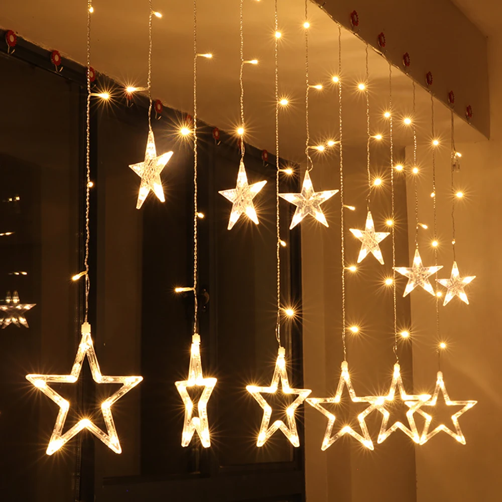 

LED Star Curtain String DIY Christmas Lights 12 Stars 138 LEDs Window for Wedding Holiday Party Backdrops Garden Outdoor D30