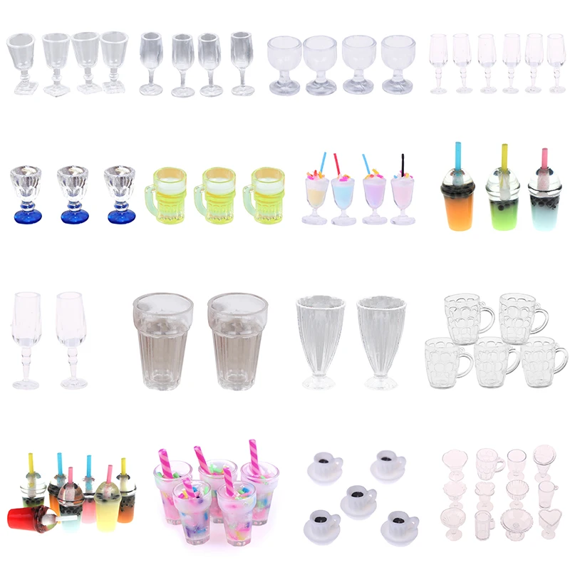 4/5/6/10/12Pcs 1/12 Dollhouse Miniature Wine Glass Mini Goblet Cup Toy Drink Cup coffee cups for Doll House Accessories