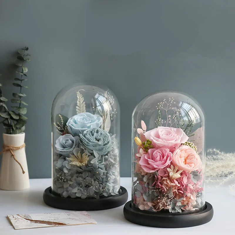 

4sets/pack 9*18cm Glass Dome Vase Home Decoration Different Optional Base Transparent Cover Friend Favor Gift Wedding Live Prop