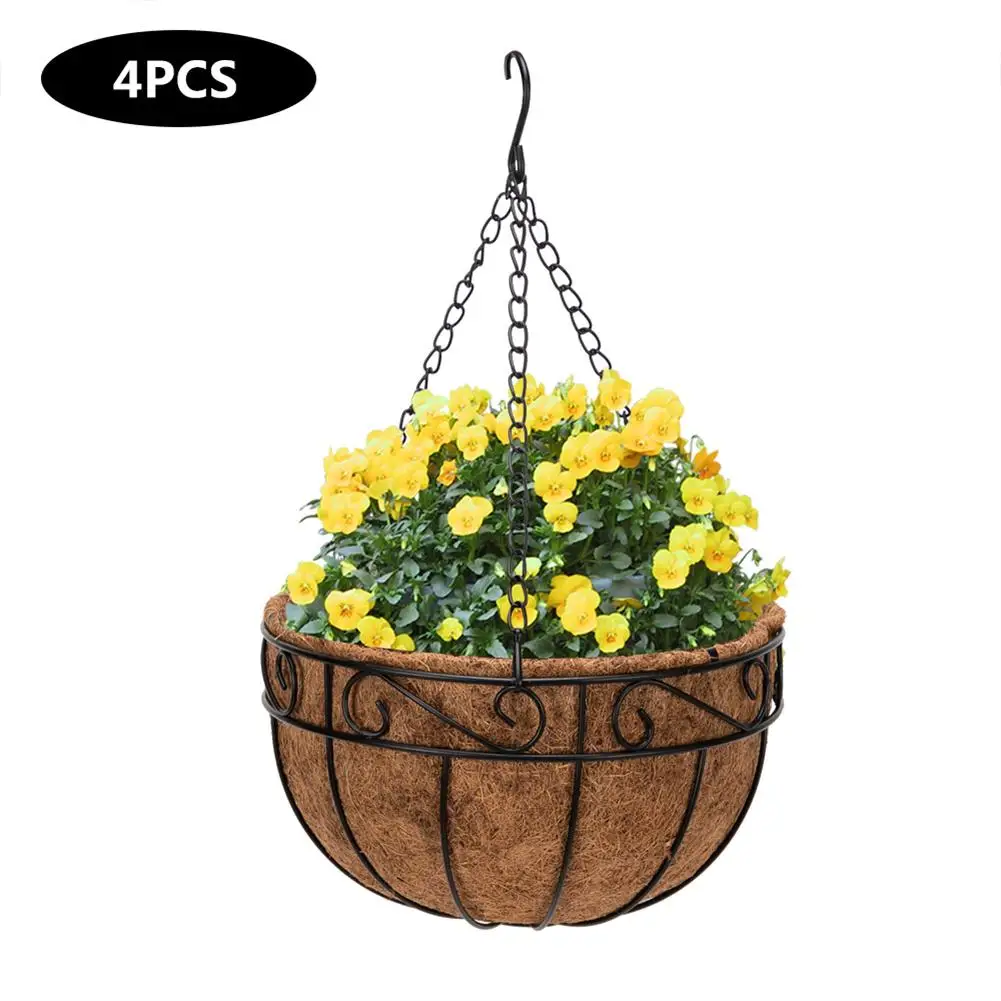 US Stock 4pcs 12 Inch Round Coconut Palm Hanging Basket Thickened Rust-proof Plant Holder For Garden Decor US Fast Free Shipping