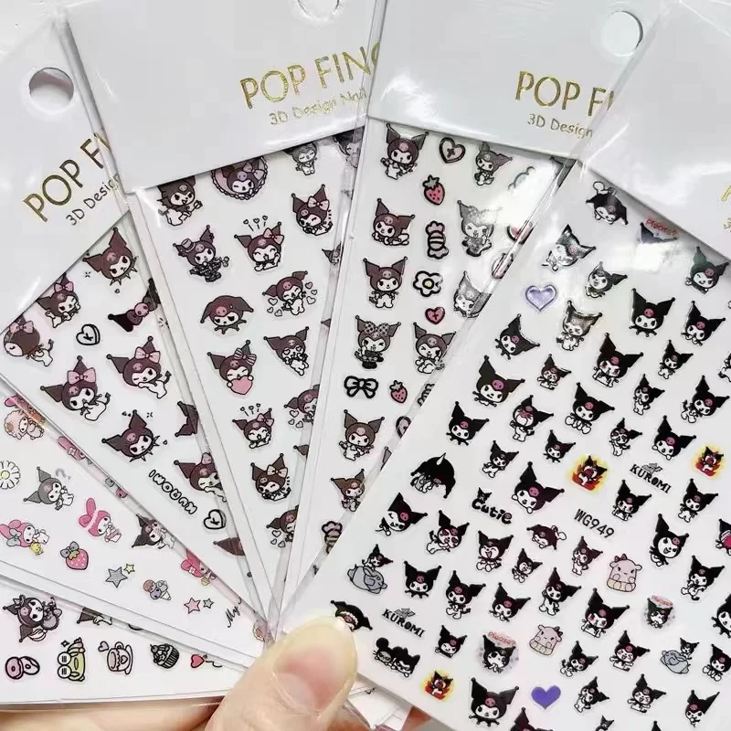 1PCS Sanrio Cute Hello Kitty Stickers For Nails Cartoon Kuromi Nail supplies Accessories Anime Characters Press On