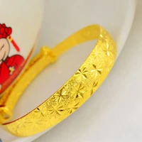 star engraved women girl adjust bangle bracelet yellow gold coloar classic dubai wedding party jewelry