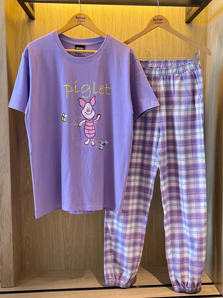 Disney Piglet Cute Pajamas Set Women Summer Thin Section Short-sleeved Sleepwear Suit Ladies Home Service 2 Piece Set Pajama
