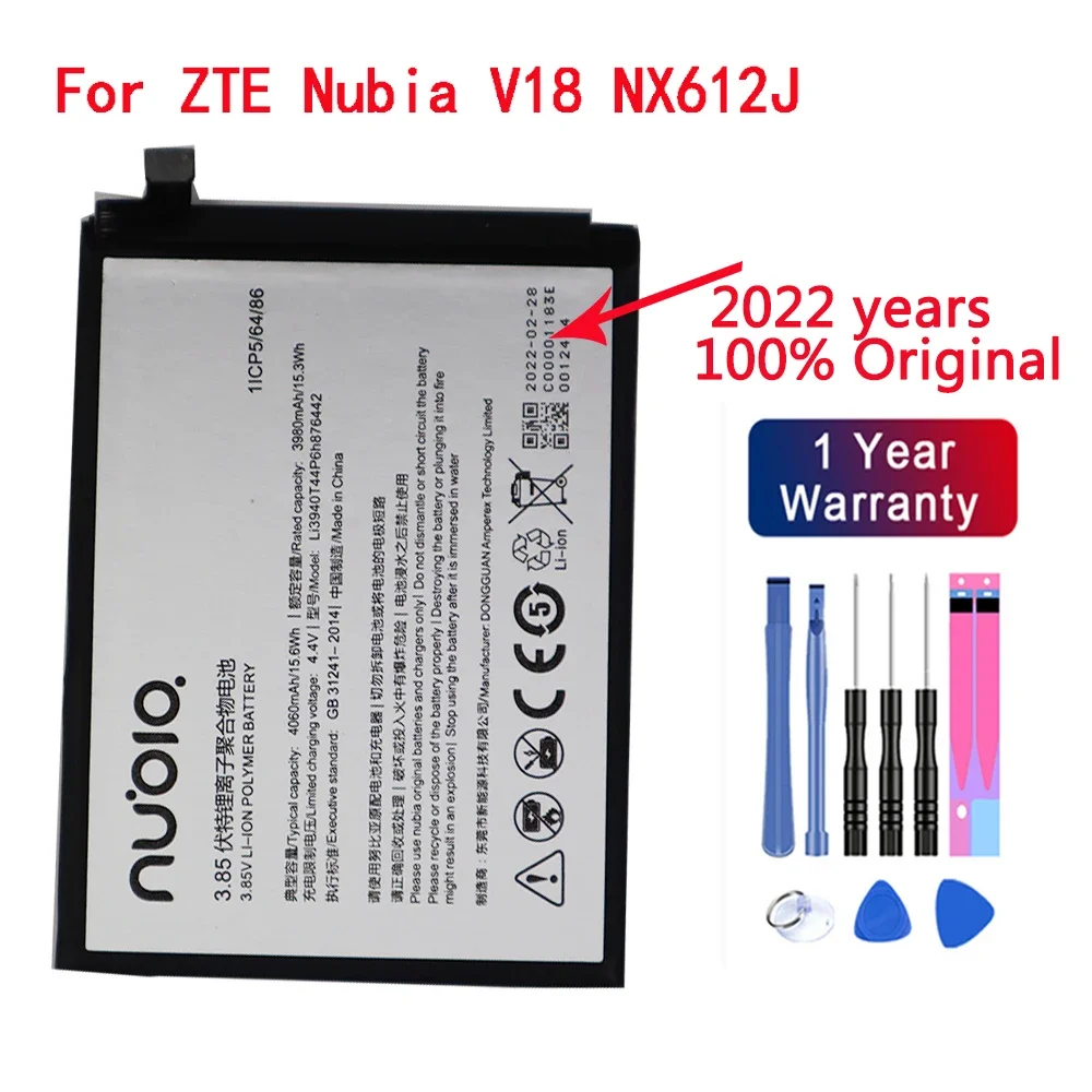 

100% Original 4060mAh Li3940T44P6h876442 Phone Battery For ZTE Nubia V18 NX612J High Quality Replacement Batteries + Free tools