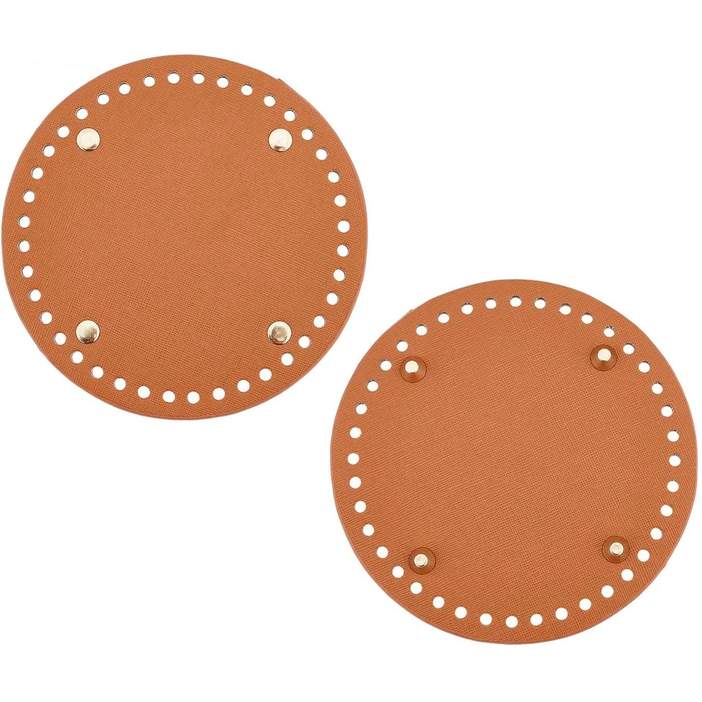 

2pcs Dark Goldenrod PU Leather Round Flat Bag Bottoms DIY Handmade Accessories Bags Base for Knitting Crochet Bag Making