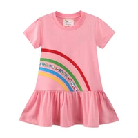 jumping meters new arrival rainbow embroidery girls summer dresses short sleeve cute baby clothes toddler party wear birthday
