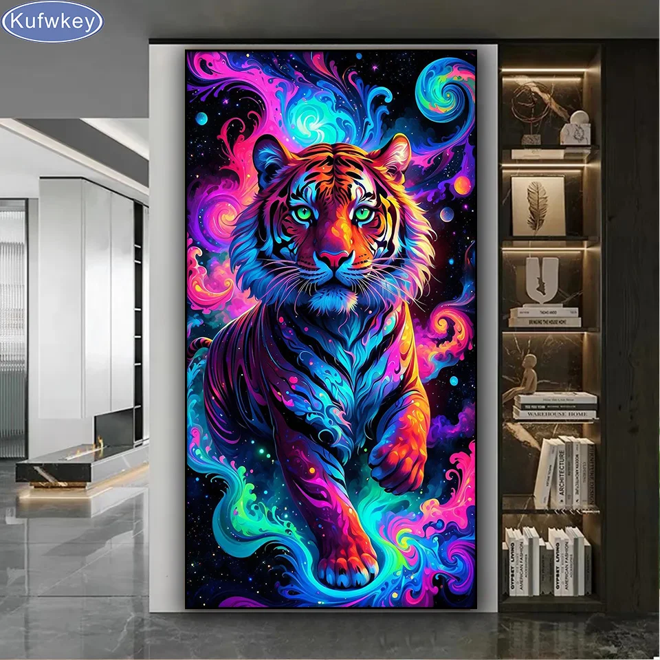 Картина из страз сделай сам с цветным тигром новинка 2024 полностью квадратная