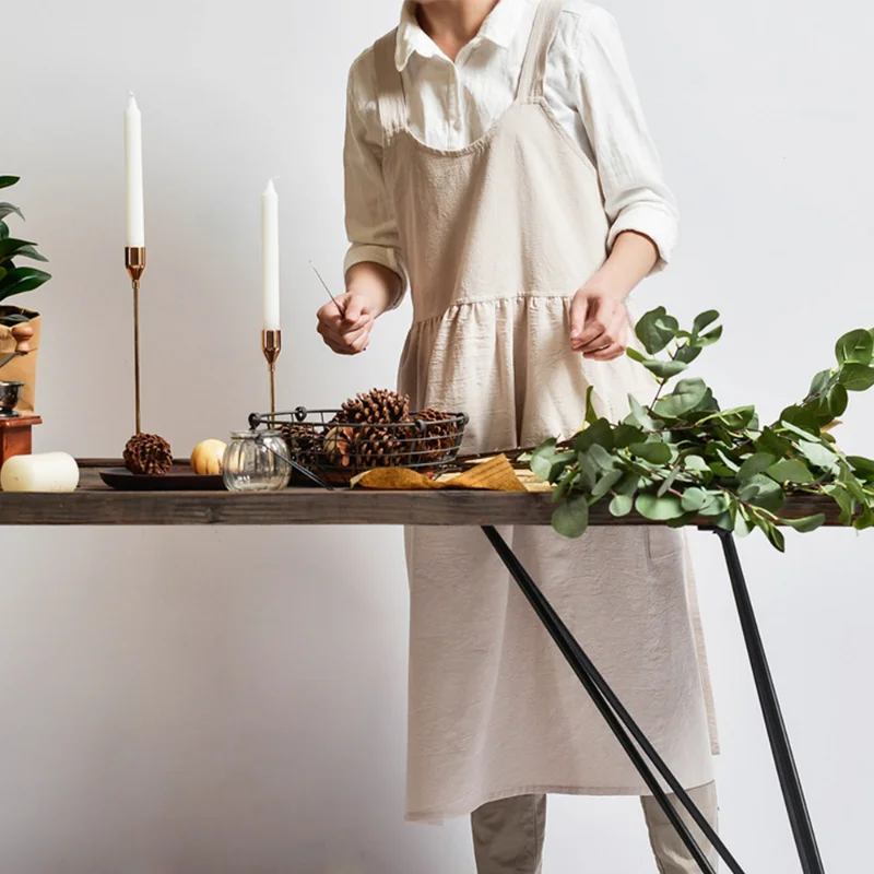 

Фартук женский из хлопка и льна, задняя юбка для кухни, выпечки, приготовления пищи, садоводства, магазина цветов кофе