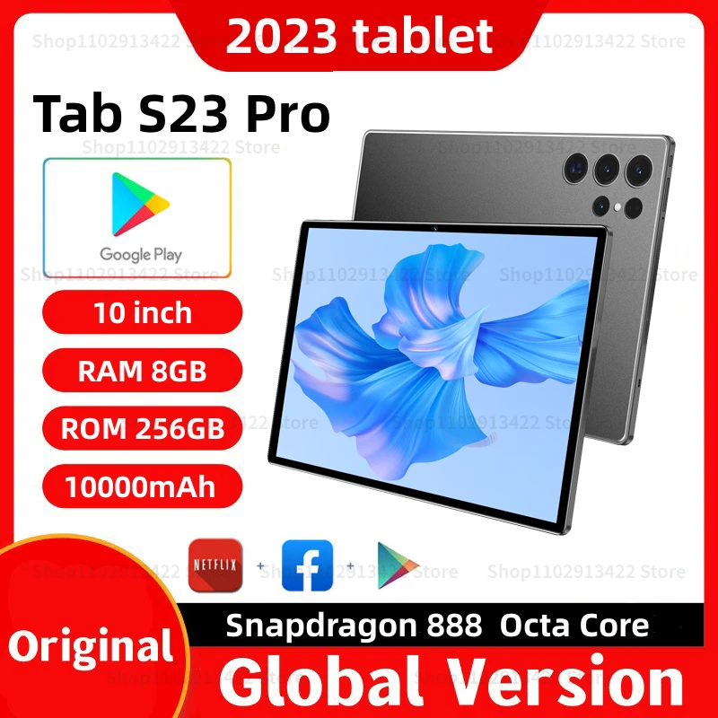 

10 Inch Android Tablet Tab S23 Pro Android 13 Tablet 16GB+1TB ROM Tablets Origina NEW Snapdragon 888 Google Play Tab Pro PAD