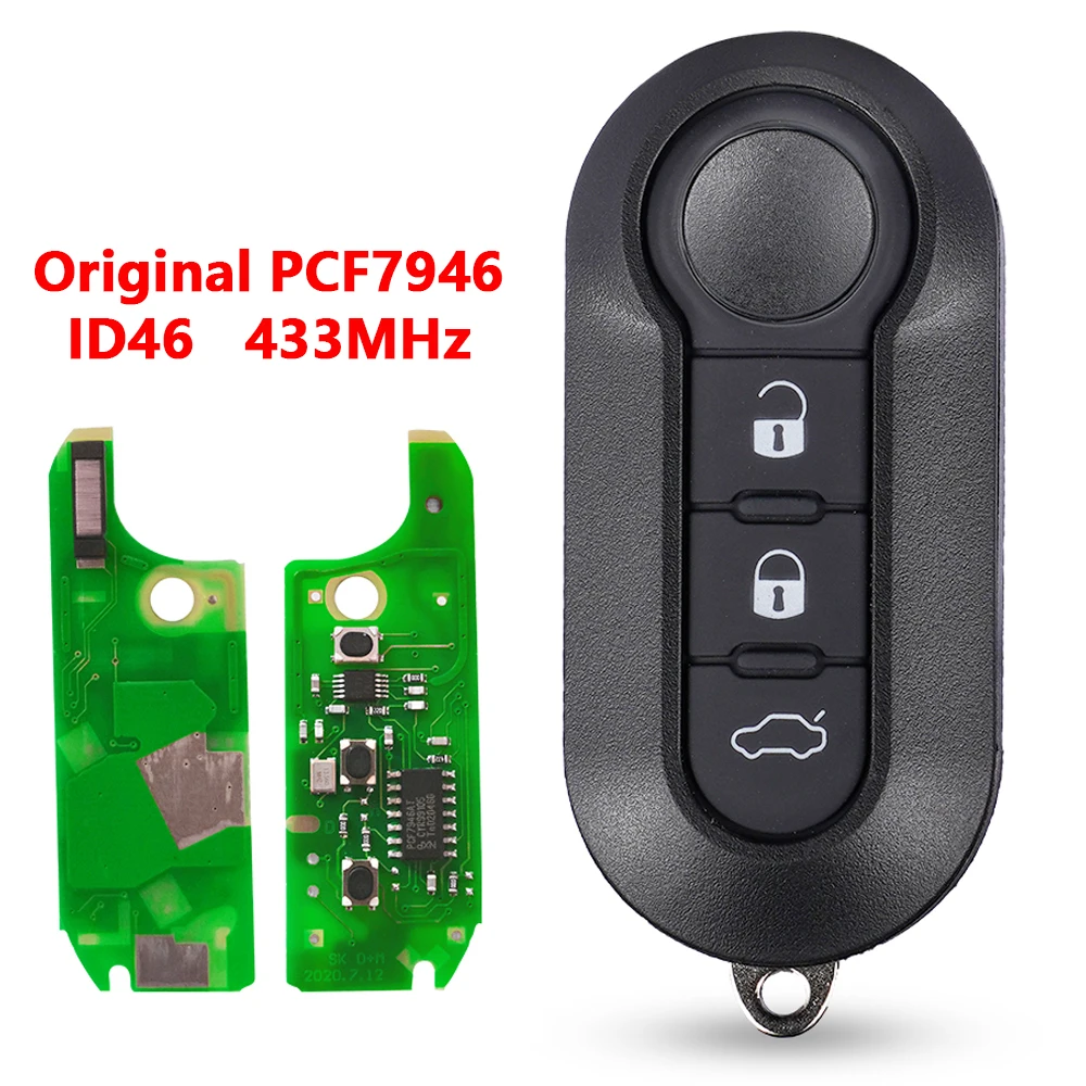 

XNRKEY 3-кнопочный автомобильный Выкидной дистанционный ключ для Fiat 500 Panda Punto Bravo Stilo Ducato 2016-2017 PCF7946 Delphi BSI /M-arelli BSI System