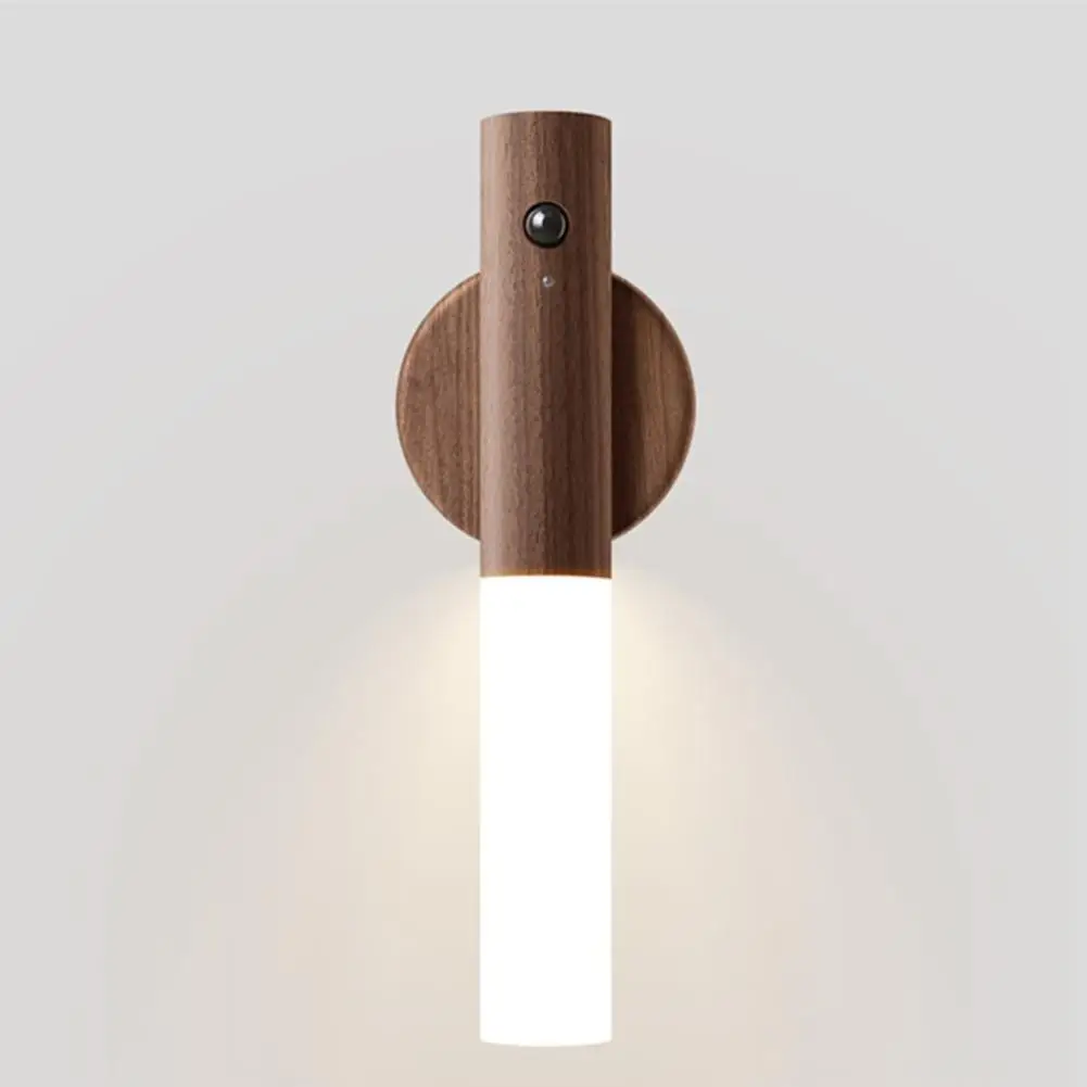 

Wooden Led Night Light Built In 500 Mah Rechargeable Battery Intelligent Body Sensor Rechargeable Wall Lamp