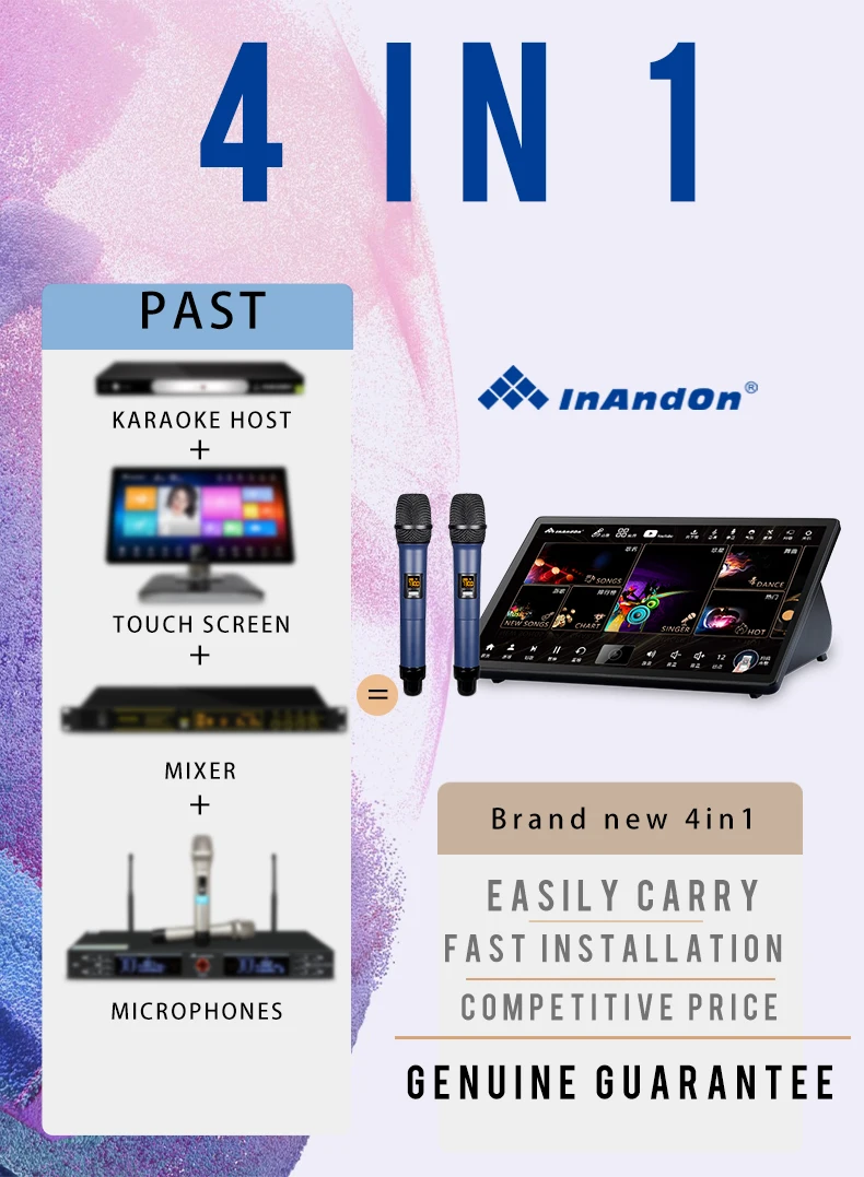 Караоке-плеер InAndOn 15 6 дюйма 1 т 4 в выход 4k доступная домашняя система KTV умная для