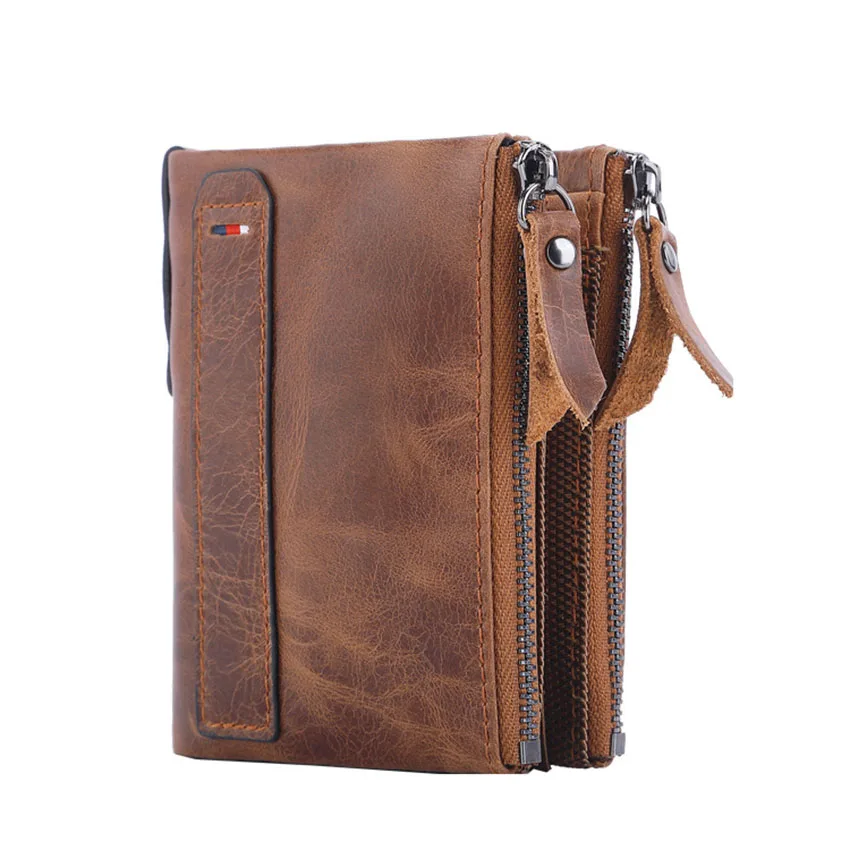 

Vintage Genuine Leather Wallet Men's Bifold RFID Blocking Vertical Business Card Holder Money Bag Purse Zipper Wallet Women's