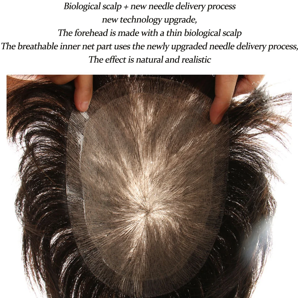 DIFEI Men's Top Replacement Block Hair 1 Pieces Hair Unit Wig Replacement System To Cover Grey Hair With Double-Sided Tape Clip