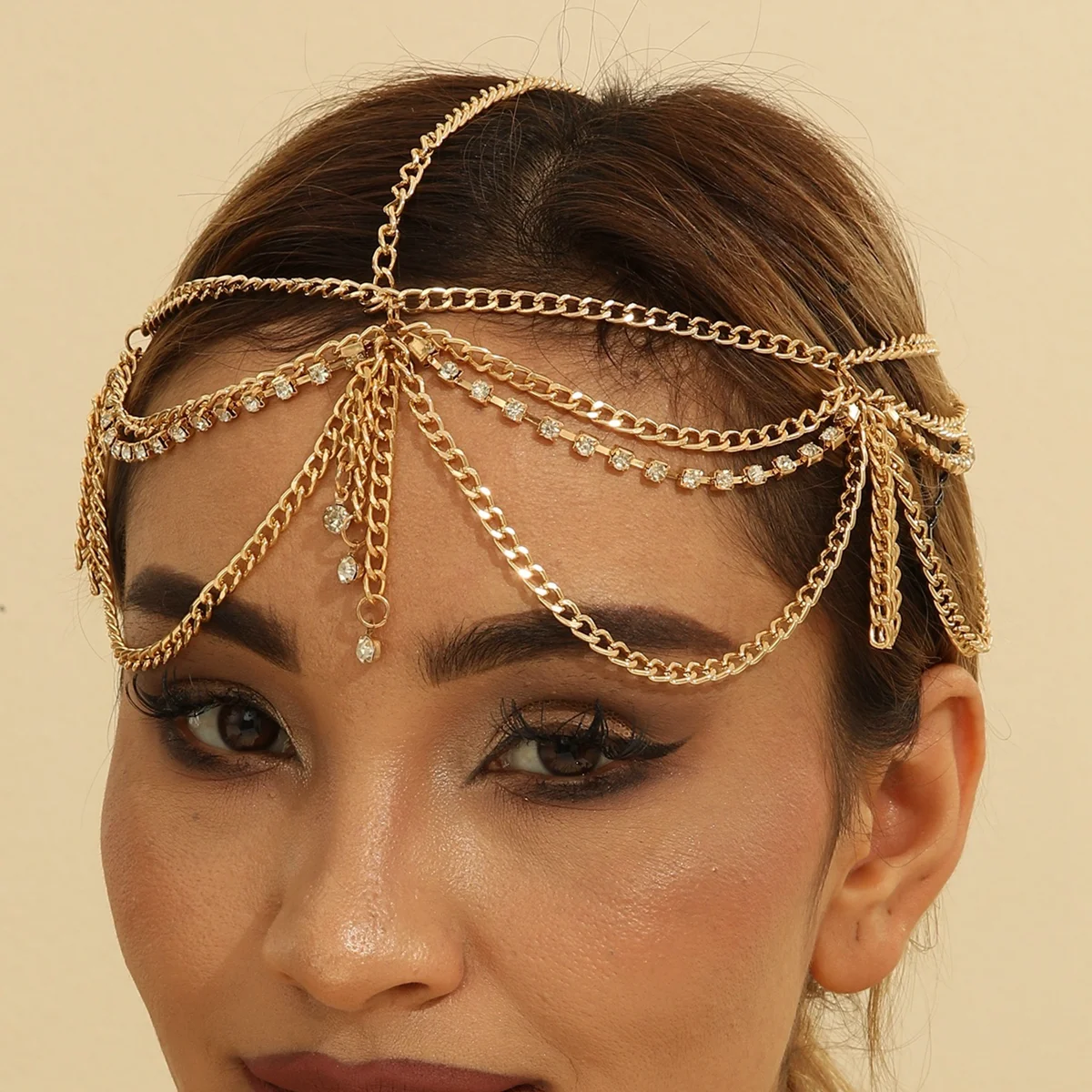 Свадебный головной убор невесты модная позолоченная цепочка со стразами на