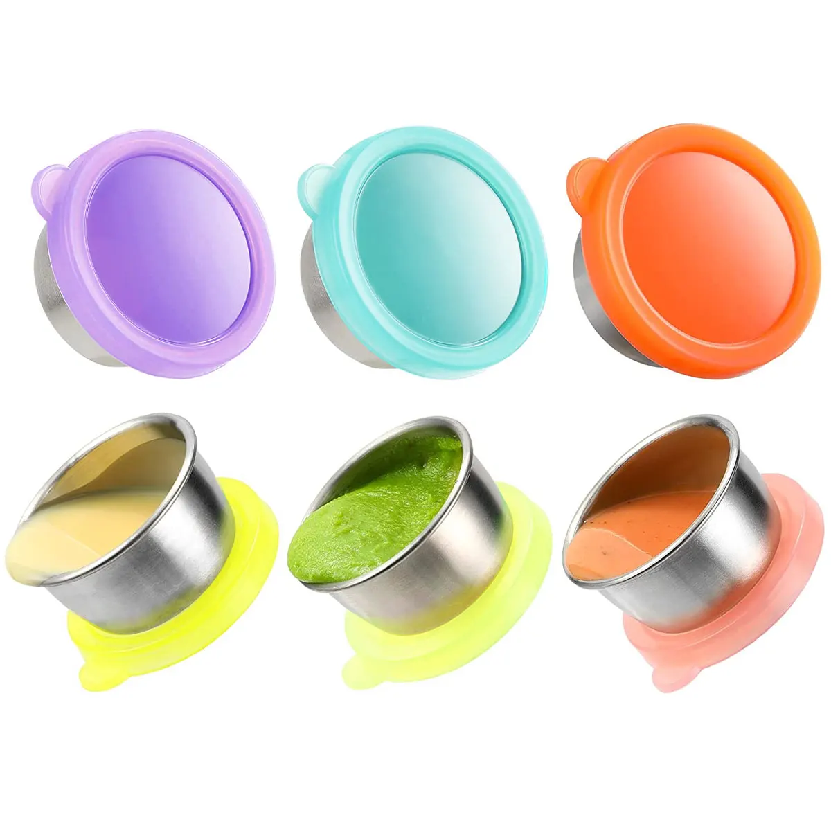

6Pcs Steel Dressing Container Reusable Sauce Cups Seasoning Box Salad Condiment Containers With Lids Kitchen Accessories Gadgets