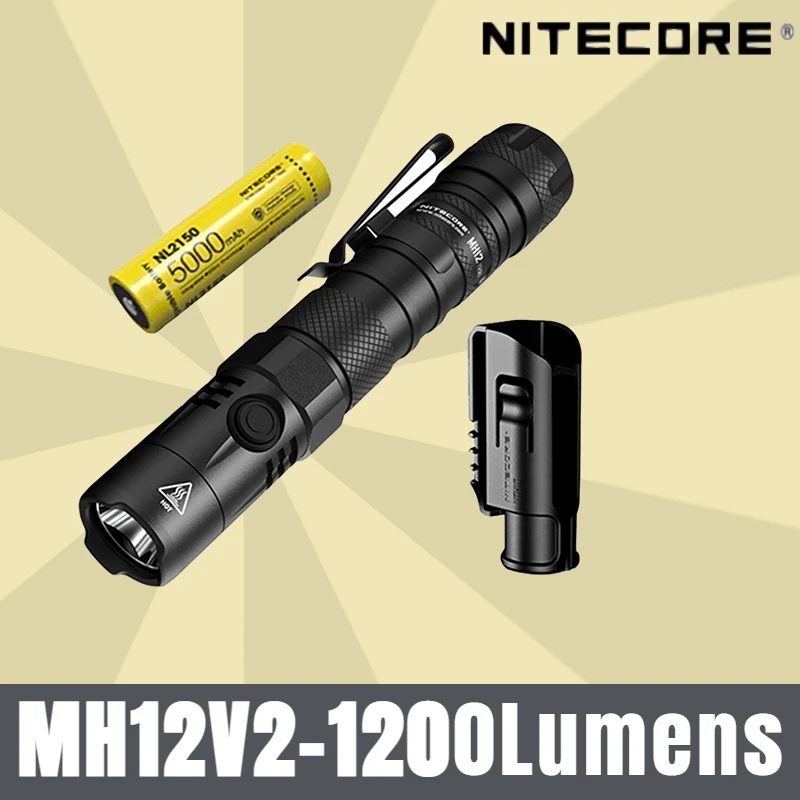 

Многофункциональный тактический фонарик NITECORE MH12 V2, 1200 люмен, USB-C, перезаряжаемый, 5000 мАч, аккумулятор NL2150