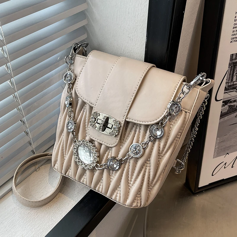 

Premium texture PU soft leather shoulder bag new fashion retro chain women's designer chain all-match messenger bucket bag