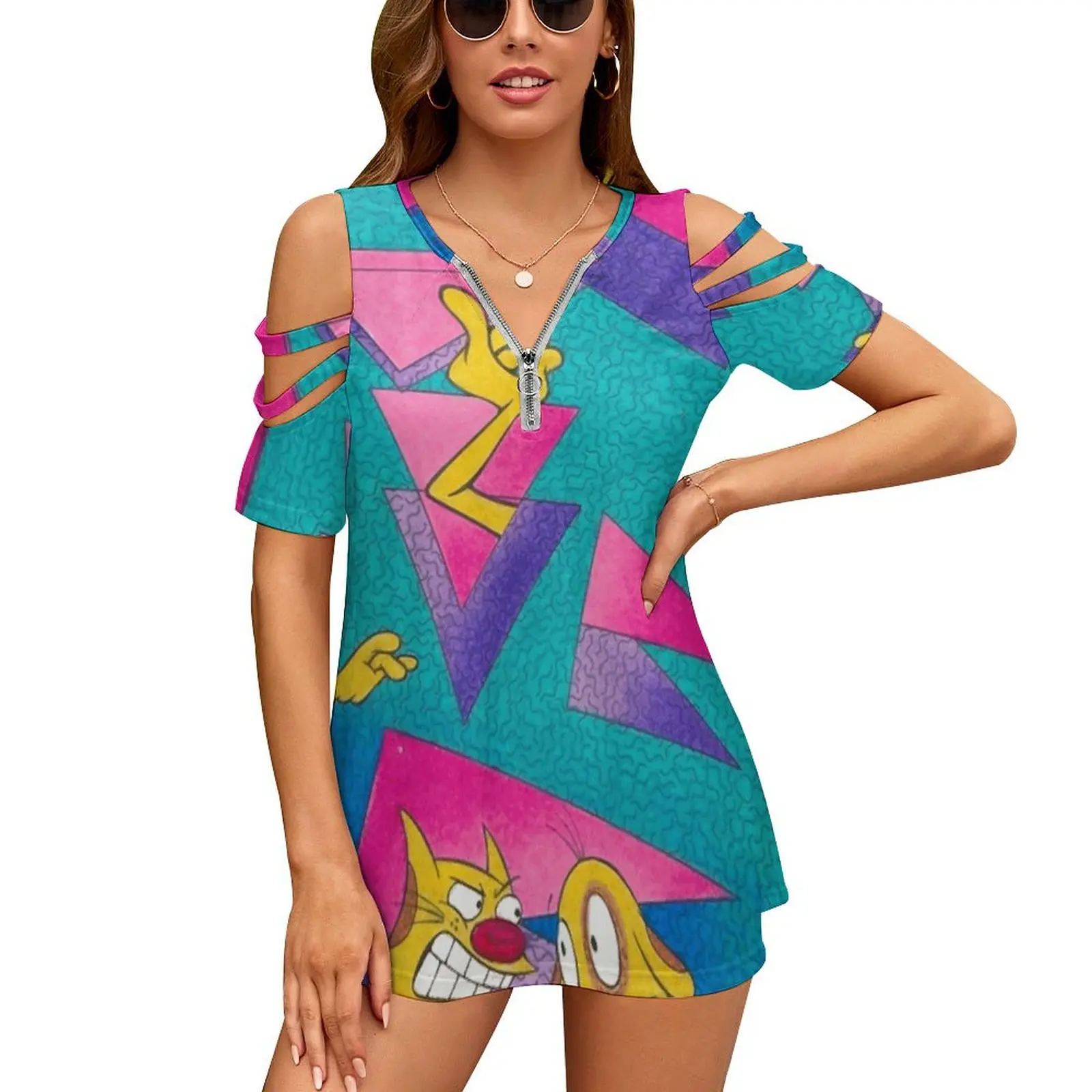 

Футболка женская винтажная на молнии, пикантный топ с принтом 90-х, с треугольниками, с рисунком в стиле 90-х