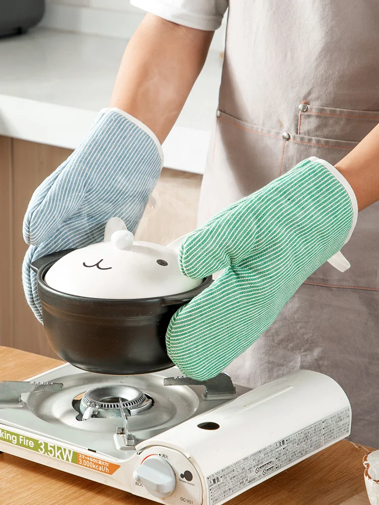 

High-Temperature Resistance Anti-Scald Gloves Thickened Plaid Insulated Japanese Baking Oven Gloves for Microwave Oven