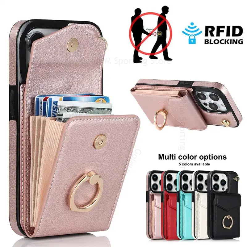 

For iPhone 14Pro Max Multi Flip Wallet Card Bag Leather Phone Case for Apple 13 12 11 14 Pro XR XS Max SE 2 Ring Kickstand Cover