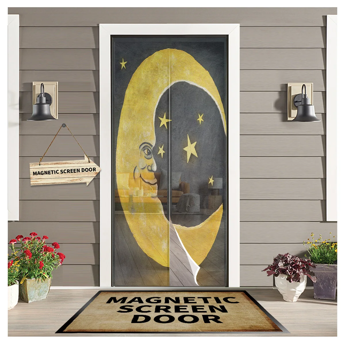 

Yellow Night Moon Stars Magnetic Curtain Door Curtain Anti Fly Mosquito Net Door Screen Summer Kids Bedroom Door Curtain