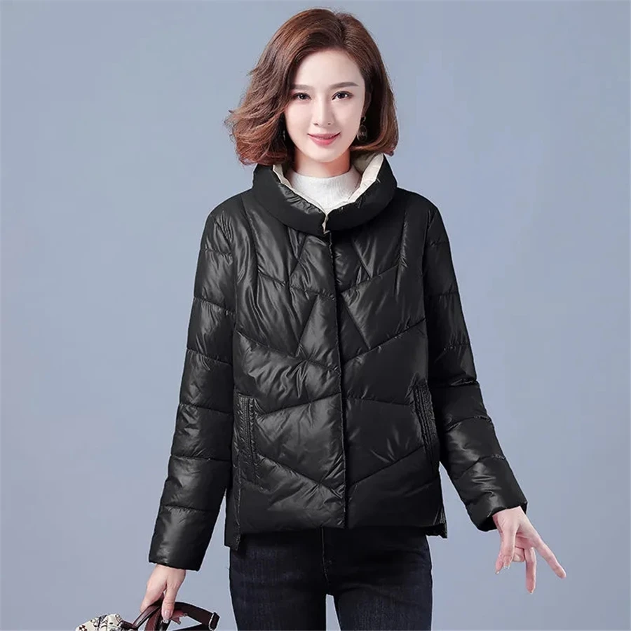 Glossy Fall Winter Cotton Padded  Warm Jackets Women Thick Parkas Oversized 3XL Casual Loose Overcoat Basic Solid Outwear Top